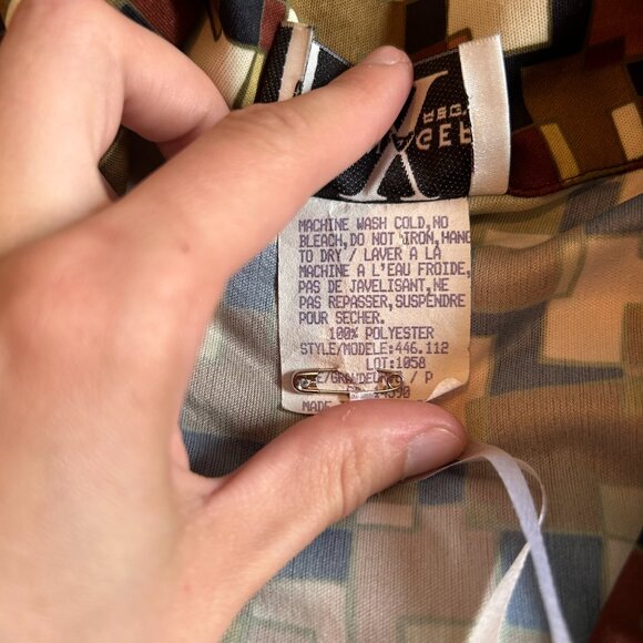 Late 1970s Geometric satin brown green square print button up from XXX manager - Picture 13 of 15